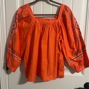 #8592. Wrangler Retro Melon Square Neck Puffy 3/4 Sleeve Blouse. Size XL